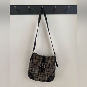 Coach Signature Canvas Crossbody Bag – Grey & Black Leather Trim